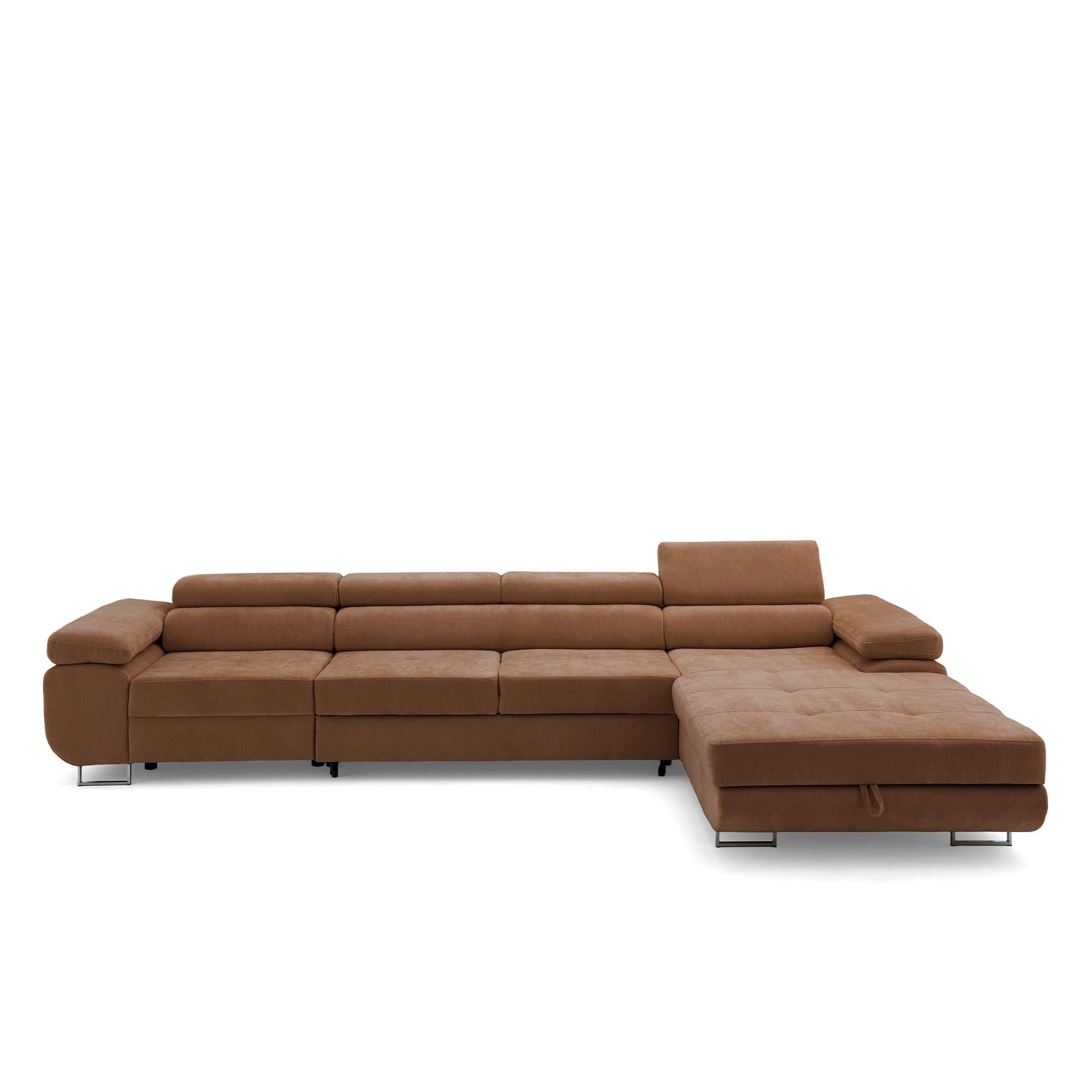 ECKSOFA ALONZO MAXI Rechts mit Schlaffunktion 125x195 Chenille Braun - Chromfarben/Braun, Holz/Textil (350/203cm) - Muffo