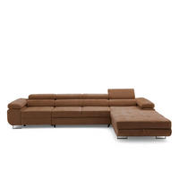 ECKSOFA ALONZO MAXI Rechts mit Schlaffunktion 125x195 Chenille Braun - Chromfarben/Braun, Holz/Textil (350/203cm) - Muffo