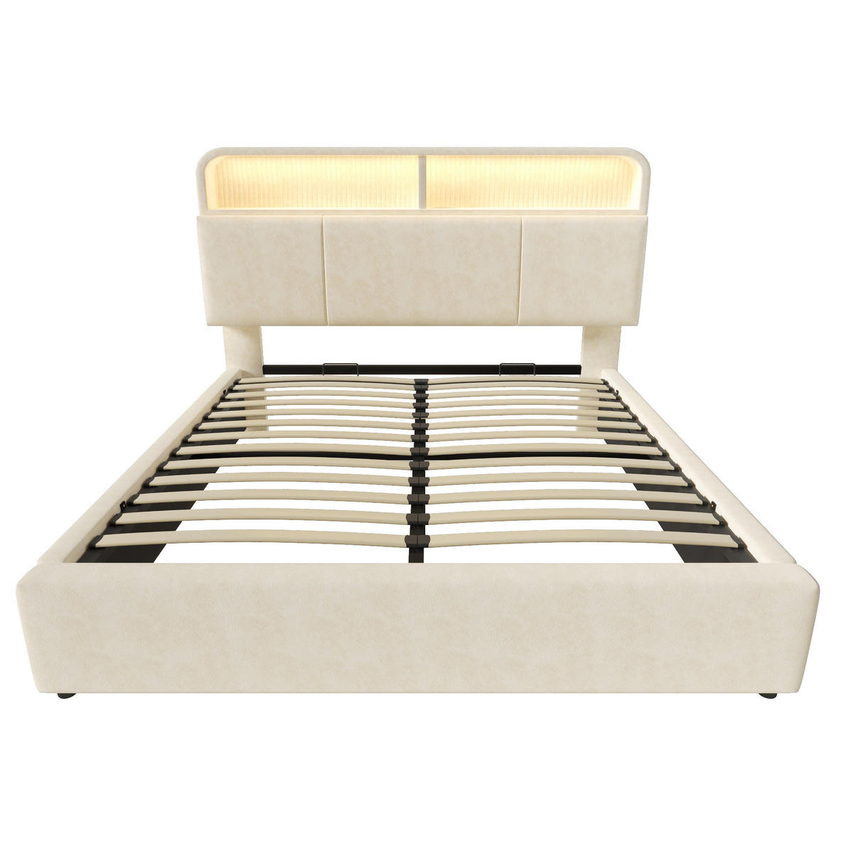 POLSTERBETT 180/200 cm in Beige mit Stauraum, LED-Beleuchtung und USB/Type-C - Beige, Textil (180/200cm) - Flora Grace