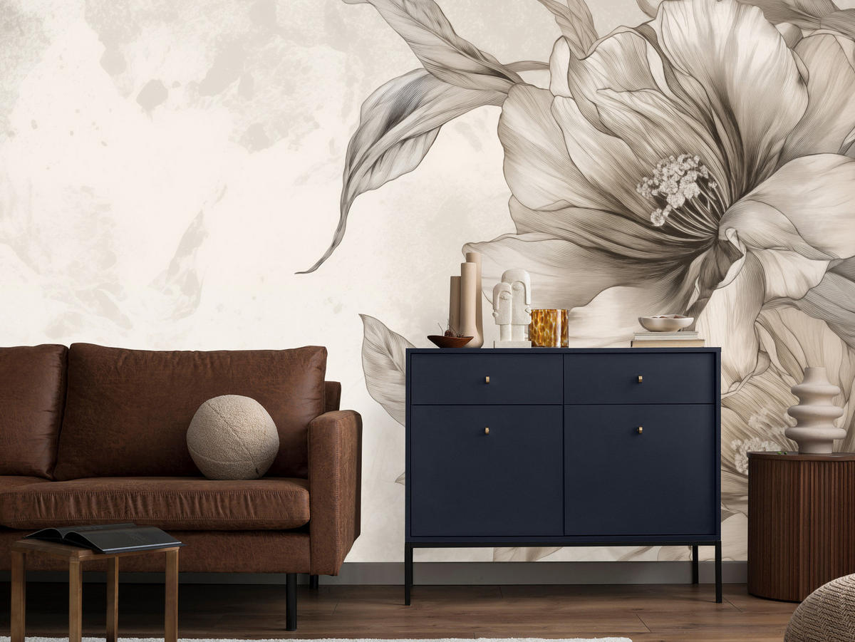 FOTOTAPETA Pre Spálňu Jemné Béžové Kvety Minimalizmus Moderná 350 x 256 cm - béžová, papier (350/256cm) - Muralo