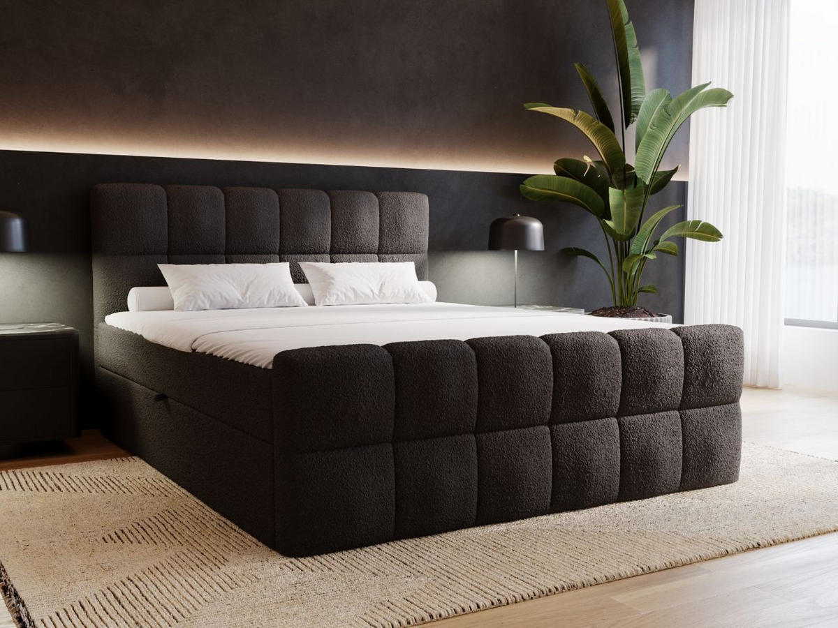 BOXBETT Alicante 180x200 Bouclé-Stoff Schwarz - Schwarz, Holz/Textil (180/200cm) - Graingold