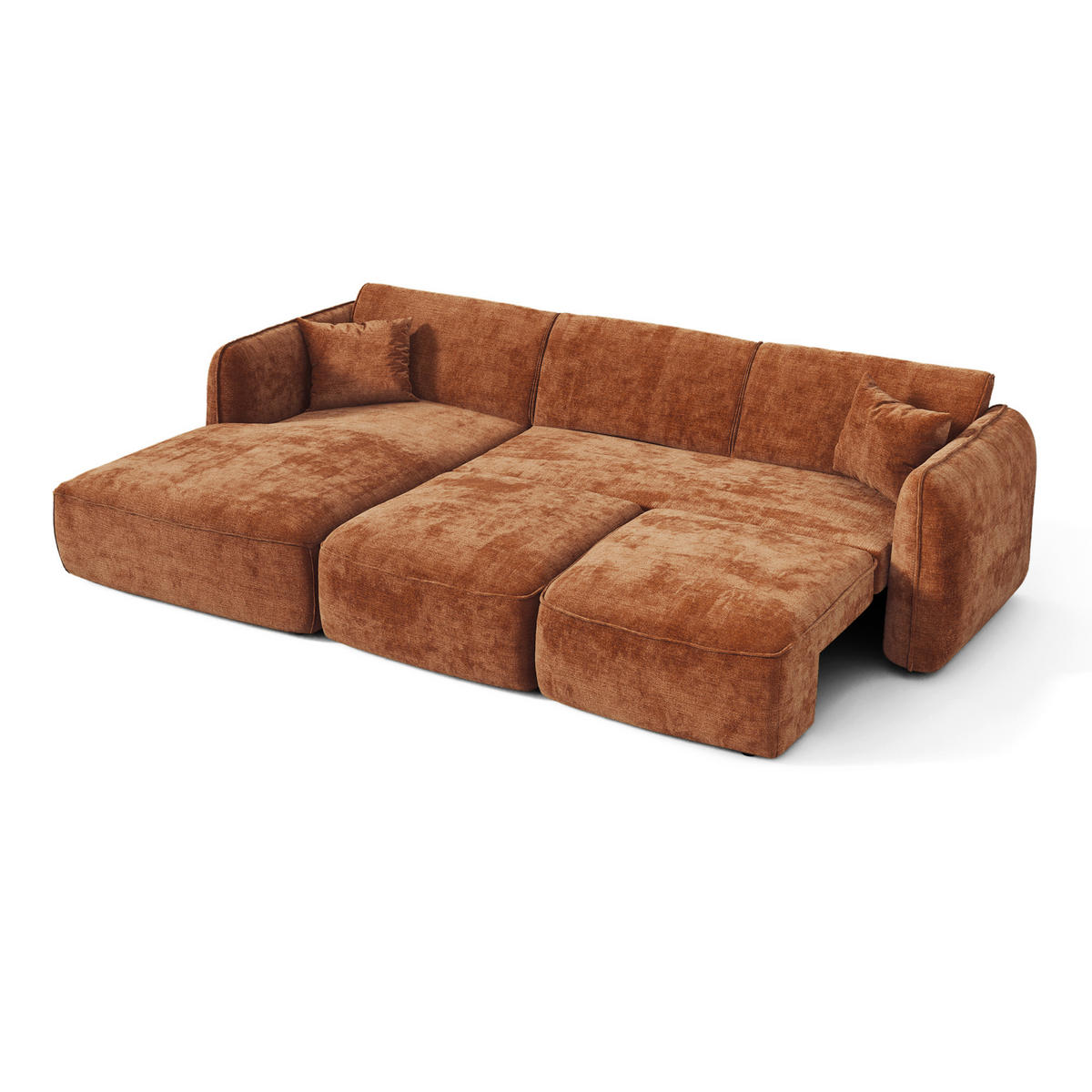 ECKSOFA (links) LOMI Geprägter Samt Terrakotta 274cm - Dunkelorange/Terracotta, Textil (274/174cm) - Premium Interiors