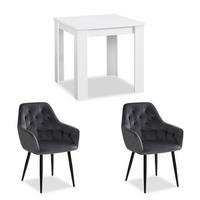 TISCHGRUPPE 80/80 cm weiß mit 2 Stühlen Samt Grau - Weiß/Grau, Holz/Textil (80/89/80cm) - Homestyle4u