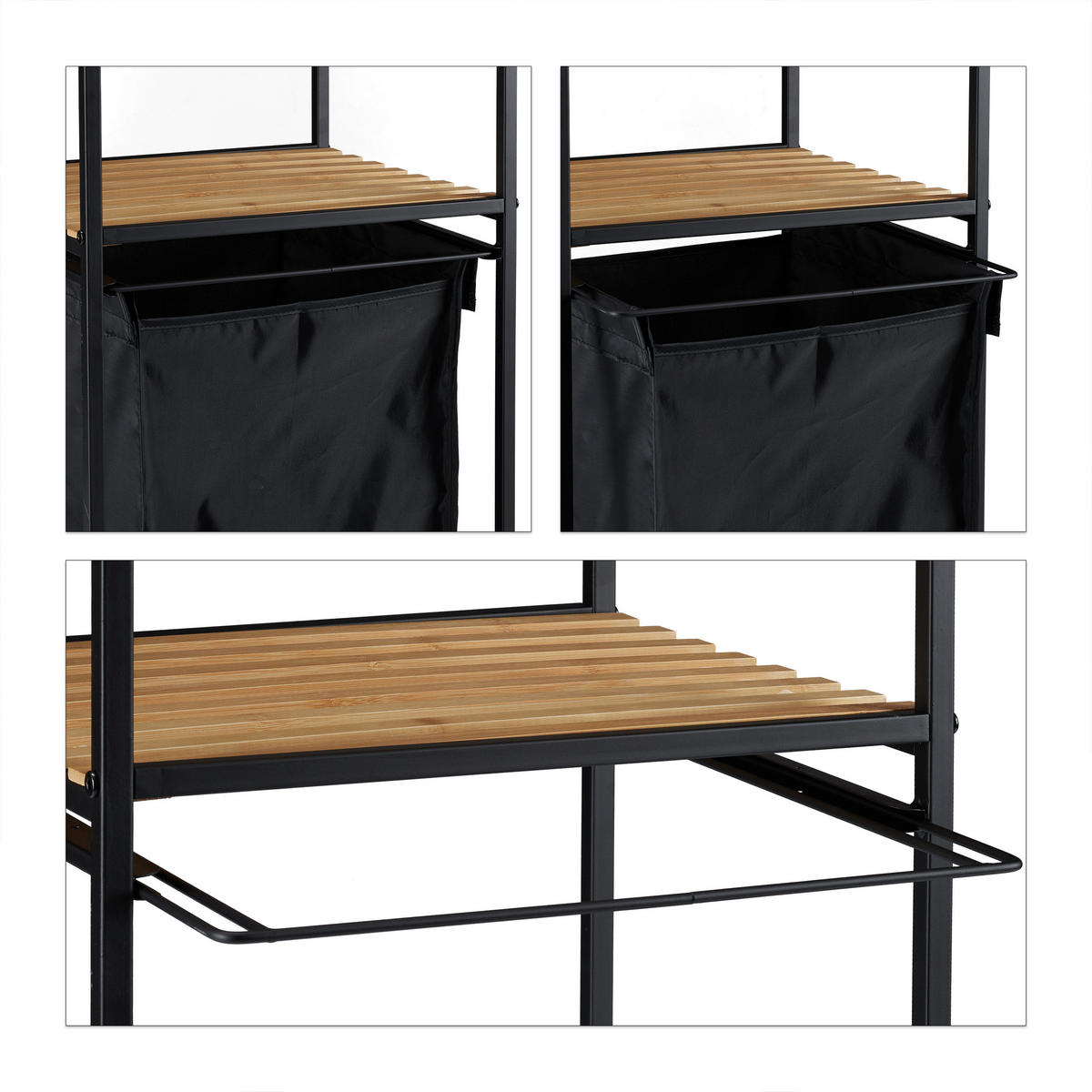 ROLLREGAL - Schwarz, Holz/Textil (39/89.5/32.5cm) - Relaxdays