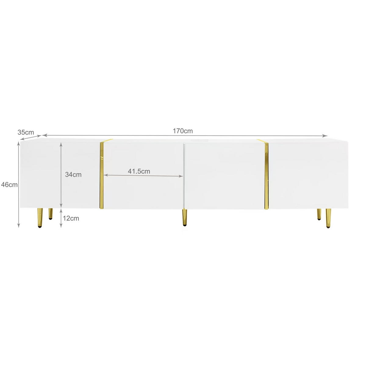 TV-SCHRANK mit 4 Türen 170 cm MDF Weiß Hochglanz - Weiß, Holzwerkstoff (35/46/170cm) - Beauniv