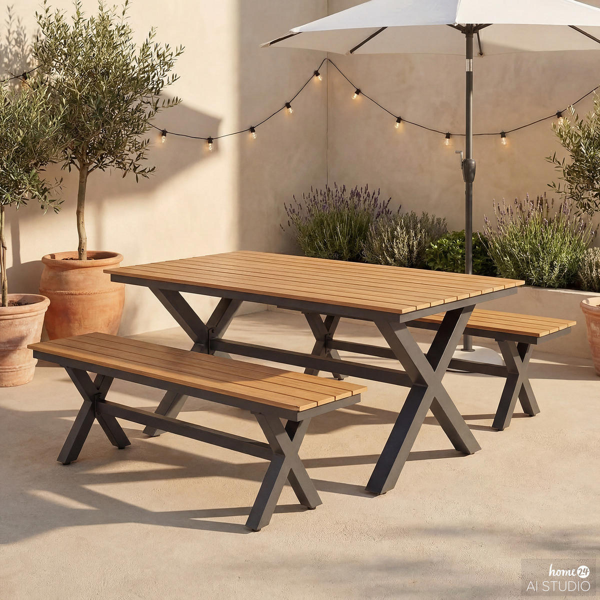 GARTENSITZGRUPPE - Aluminium / Kunststoff - Schwarz / Braun - 3-teilig - Schwarz/Braun, Kunststoff/Metall - home24