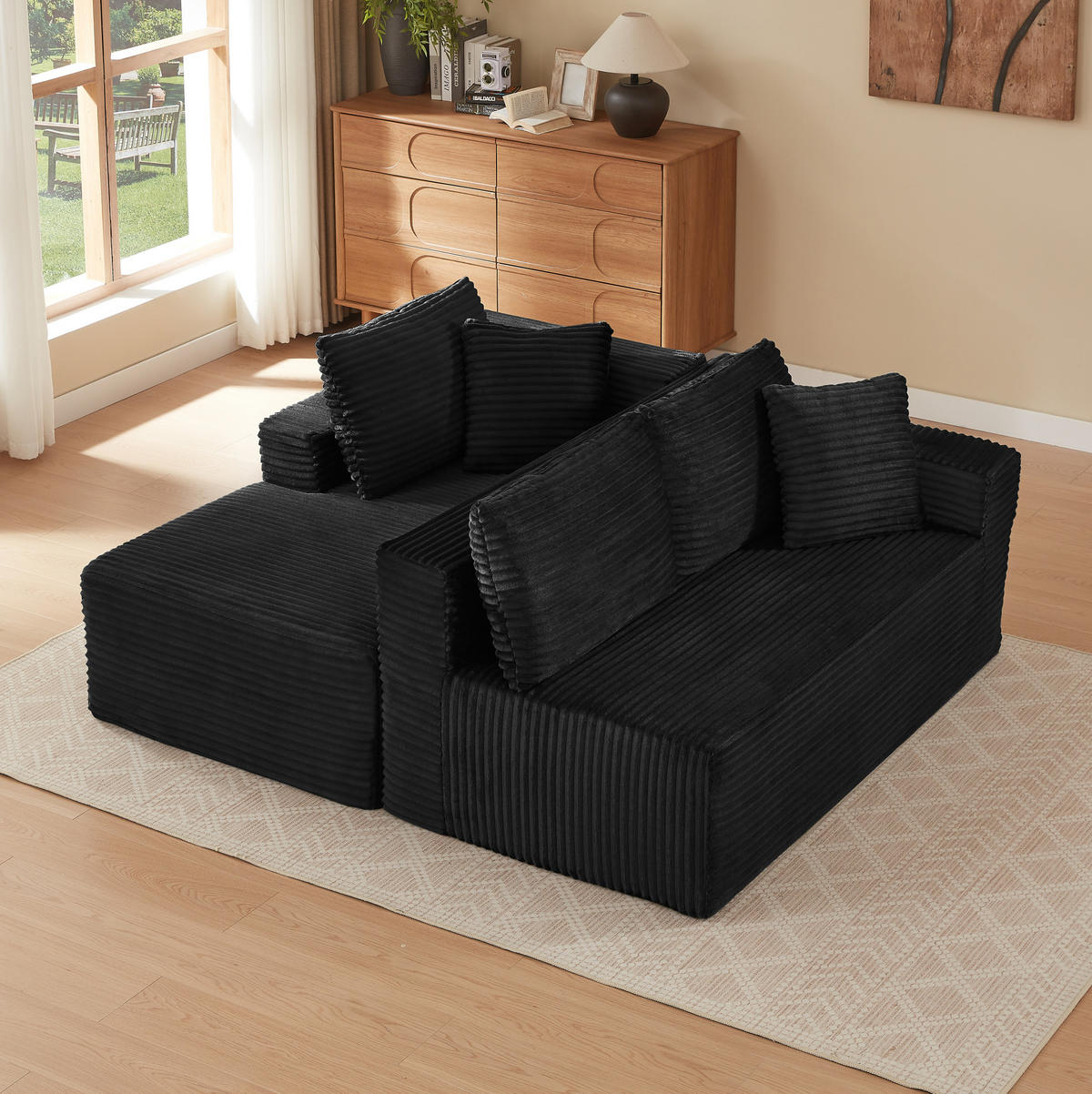 SOFA modular 2-teilig Schwarz - Schwarz, Textil (163/252.5cm) - Meubliv