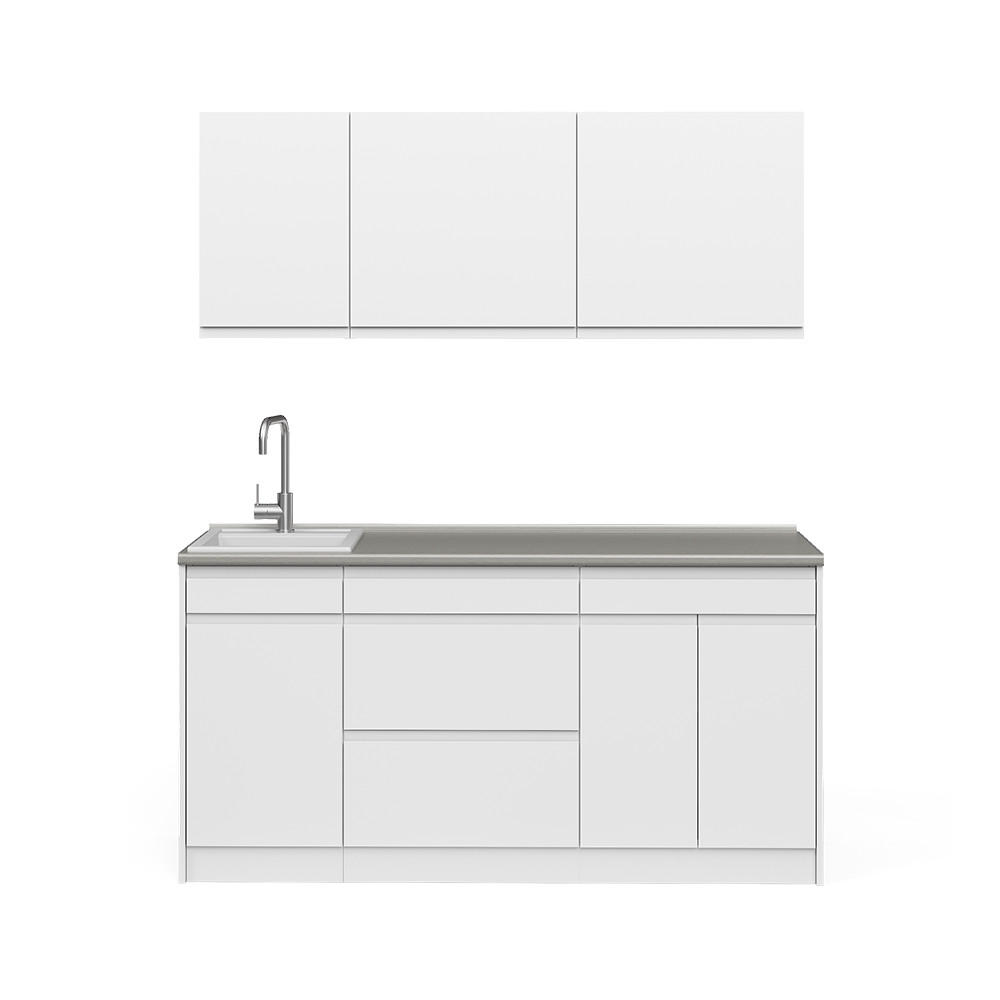 SINGLEKÜCHE R-Line, Weiß/Weiß, 160 cm Arbeitsplatte Satin - Weiß, Holzwerkstoff (160/81.6/60cm) - Vicco