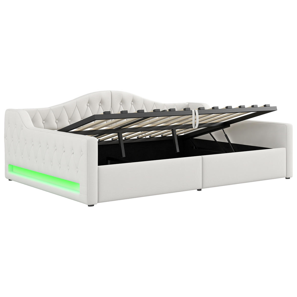 POLSTERBETT 140/200 cm Beige mit LED-Beleuchtung und Stauraum aus Leinen - Beige, Holzwerkstoff (140/200cm) - OKWISH