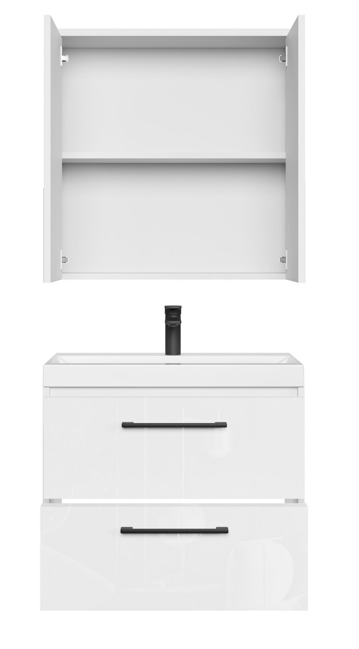 BADMÖBEL-SET Florence 3 Teile Weiß Hochglanz - 60 x 35 x 51 cm - Weiß, Holz (60/53/35cm) - Badplaats