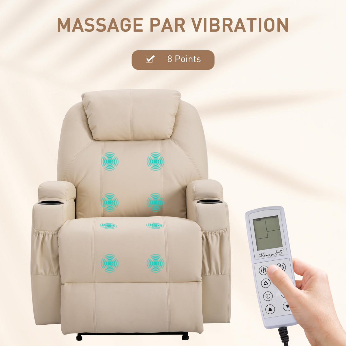 MASSAGESESSEL Creme mit Massagefunktion und elektrischer Liegefunktion 82/97/110 cm - Creme, Leder (82/110/97cm) - PANGIVO