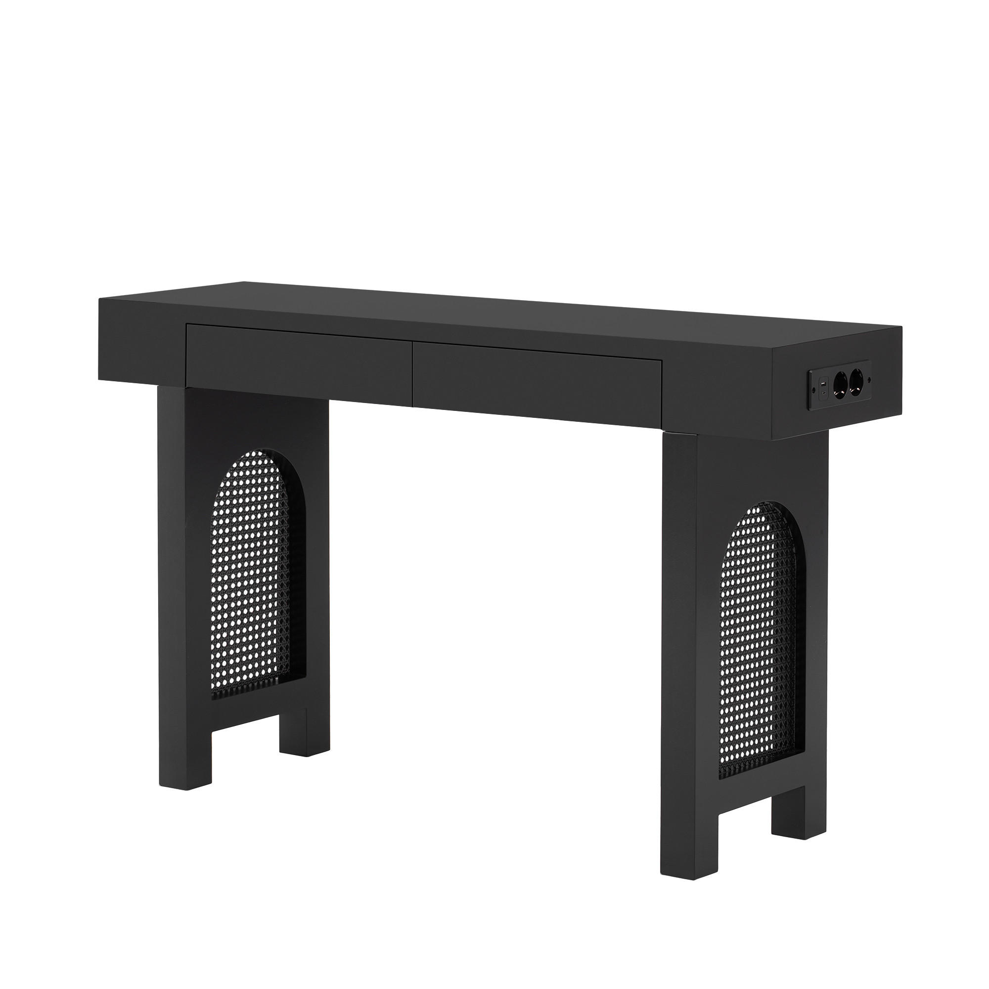 BEISTELLTISCH in Schwarz Konsolentisch mit Schubladen und Steckdosen für Eingangsbereich und Diele, B120/T35.5/H76.5 cm - Schwarz, Holzwerkstoff/Metall (35.5/120/76.5cm) - STILVORA