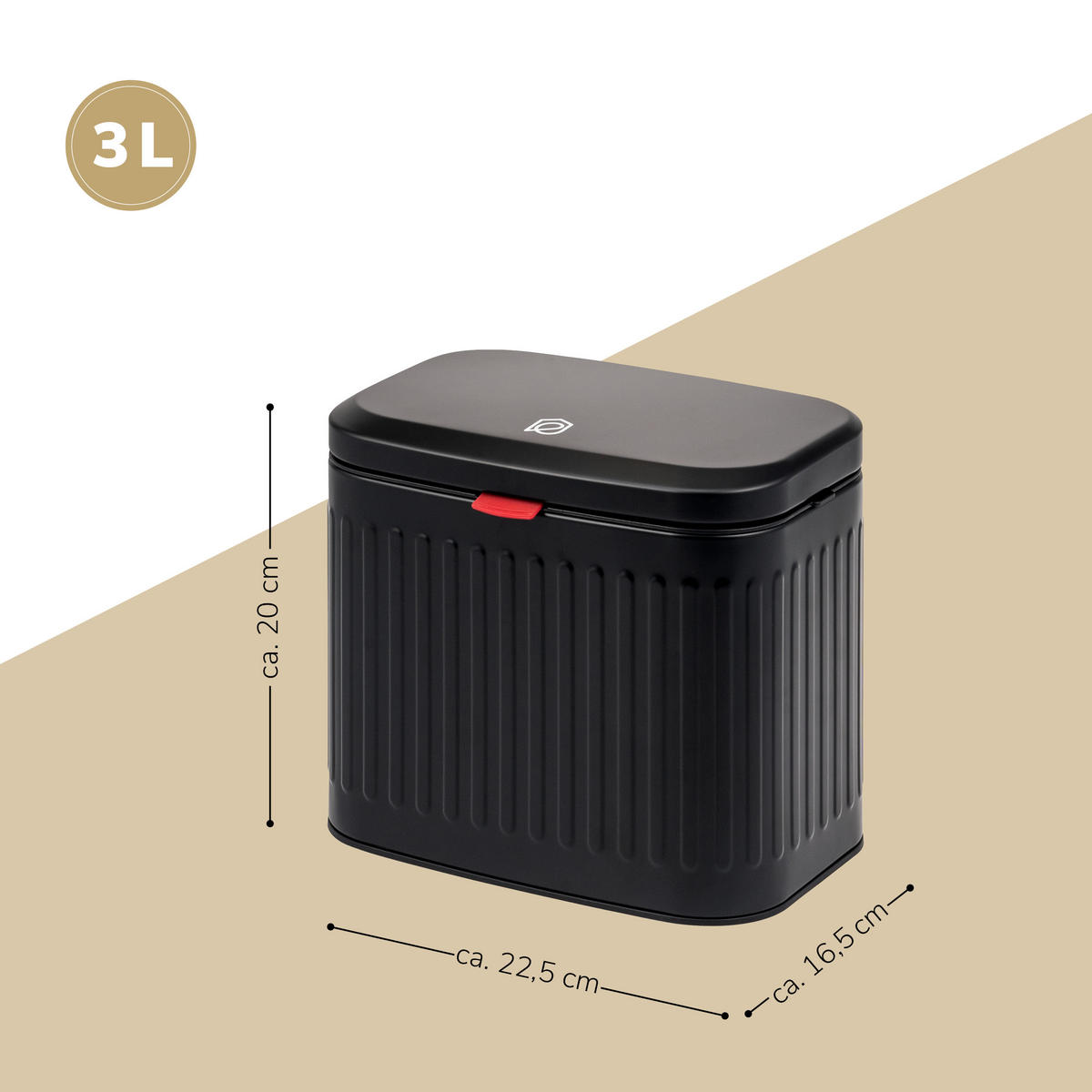 ABFALLEIMER 3 Liter, schwarz - Schwarz, Metall (22.2/20/16.5cm) - eluno