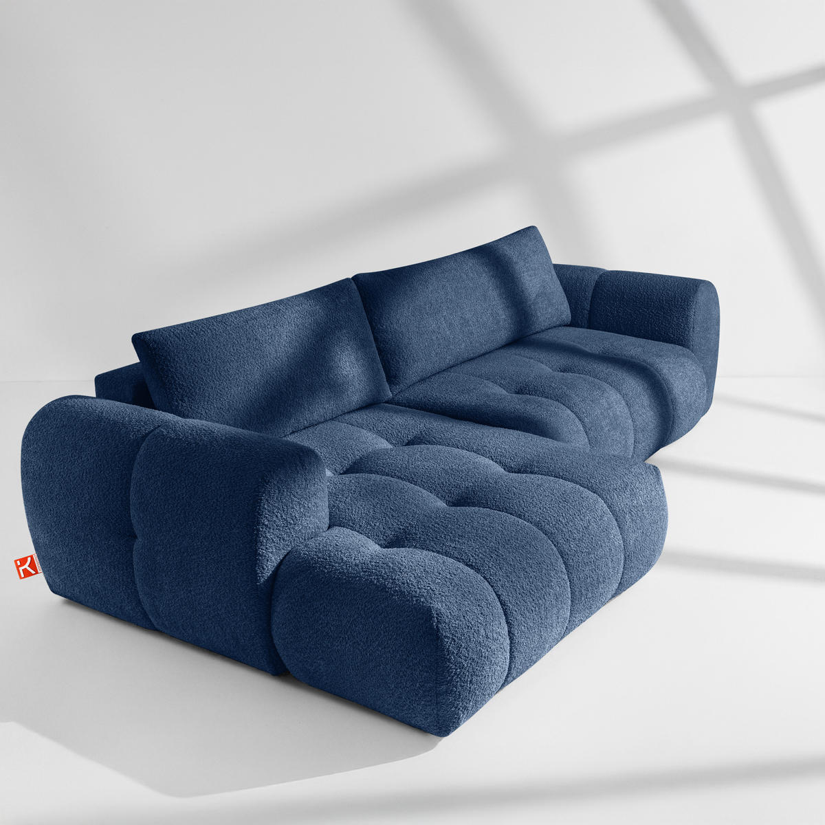 ECKSOFA LINKS LIRA, Dunkelblau, Bouclé - Dunkelblau, Holz/Holzwerkstoff (295/112cm) - KONSIMO®