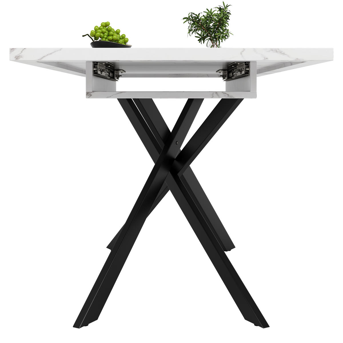 ESSTISCH 160/80/76,5 cm weiß marmoriert mit kreuzförmigen Eisenbeinen - Weiß, Holzwerkstoff (160/80/76.5cm) - OKWISH