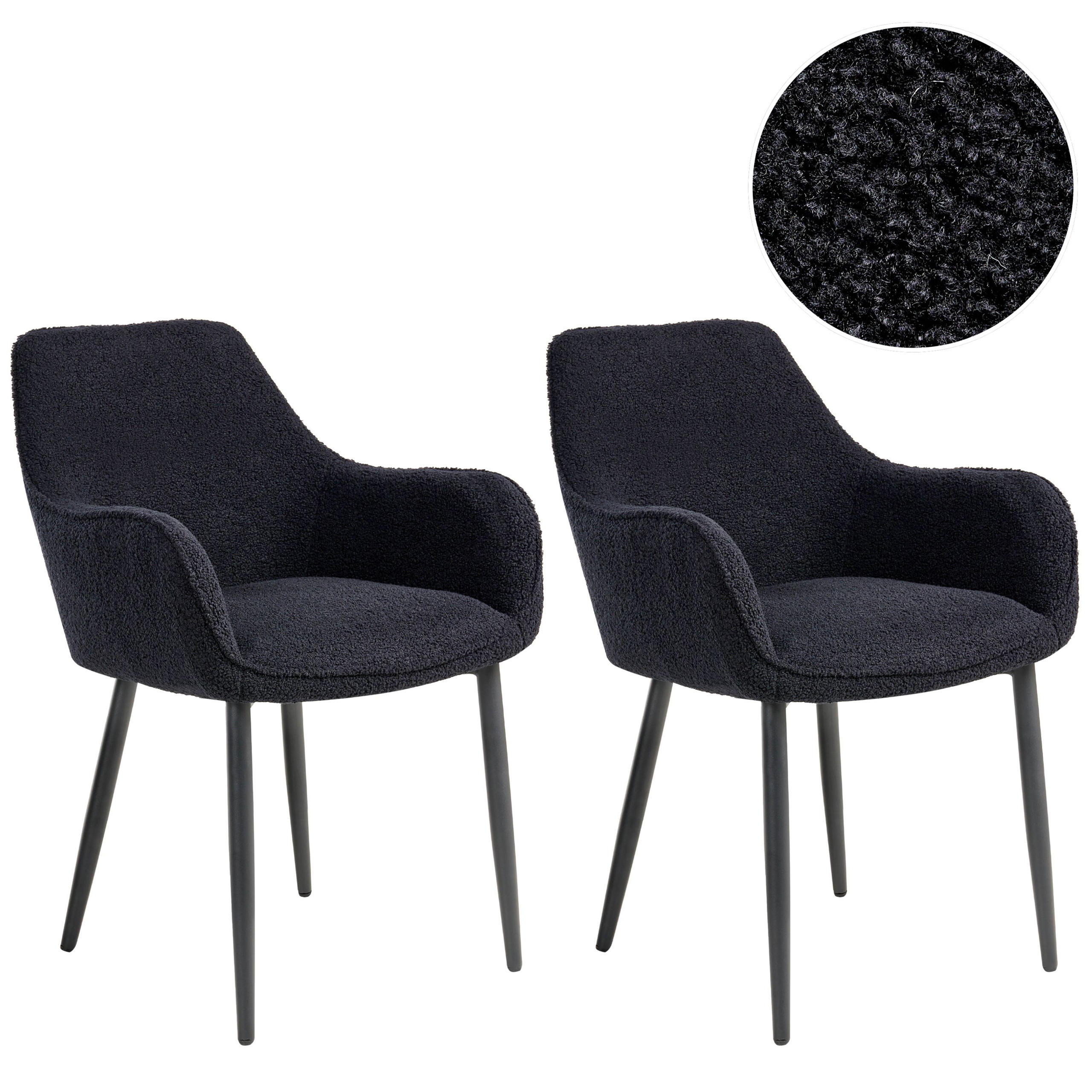 ESSZIMMERSTUHL 2er-Set Bouclé Schwarz Alden - Schwarz, Textil (59/85/61cm) - Beliani