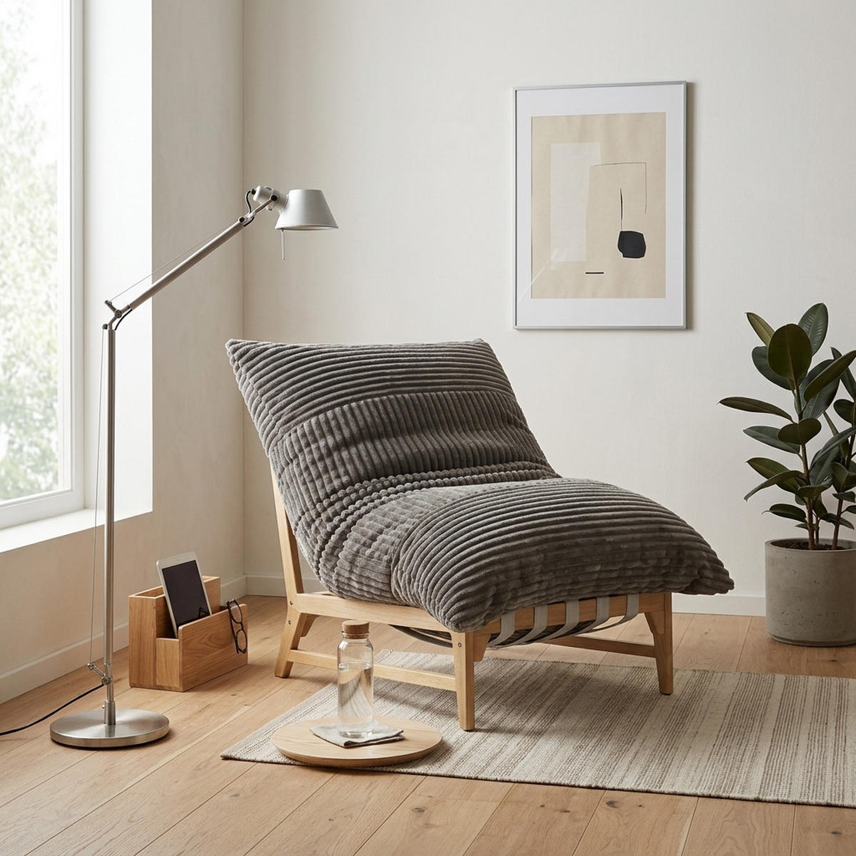 XXL-SESSEL Cord mit Holzrahmen, Breites Kissen, Grau - Grau, Holz/Textil (117/94/114cm) - LVHOM
