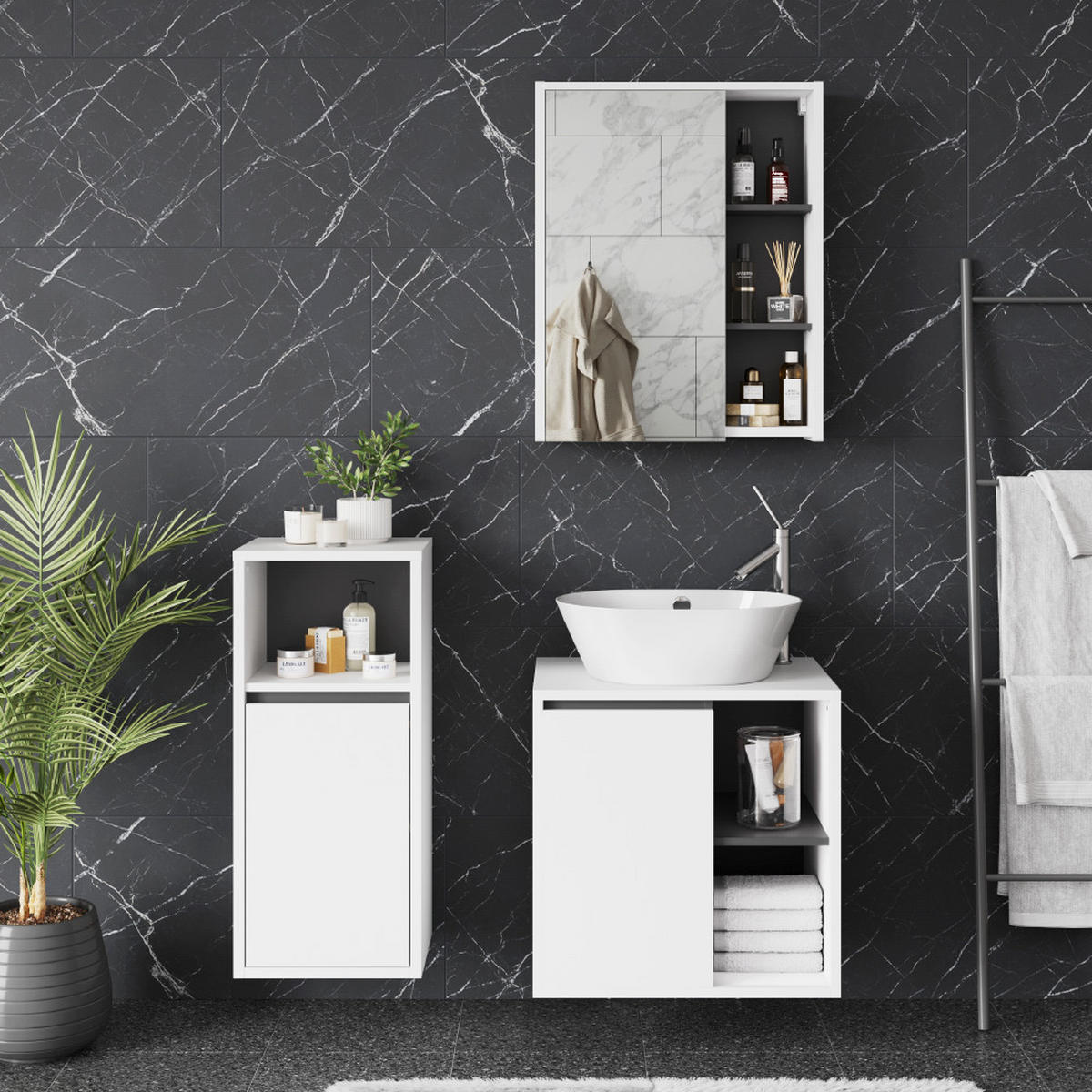 SADA KOUPELNOVÉHO NÁBYTKU Viola Bílá/šedá - bílá/šedá, kompozitní dřevo (60/60/45.5cm) - Vicco