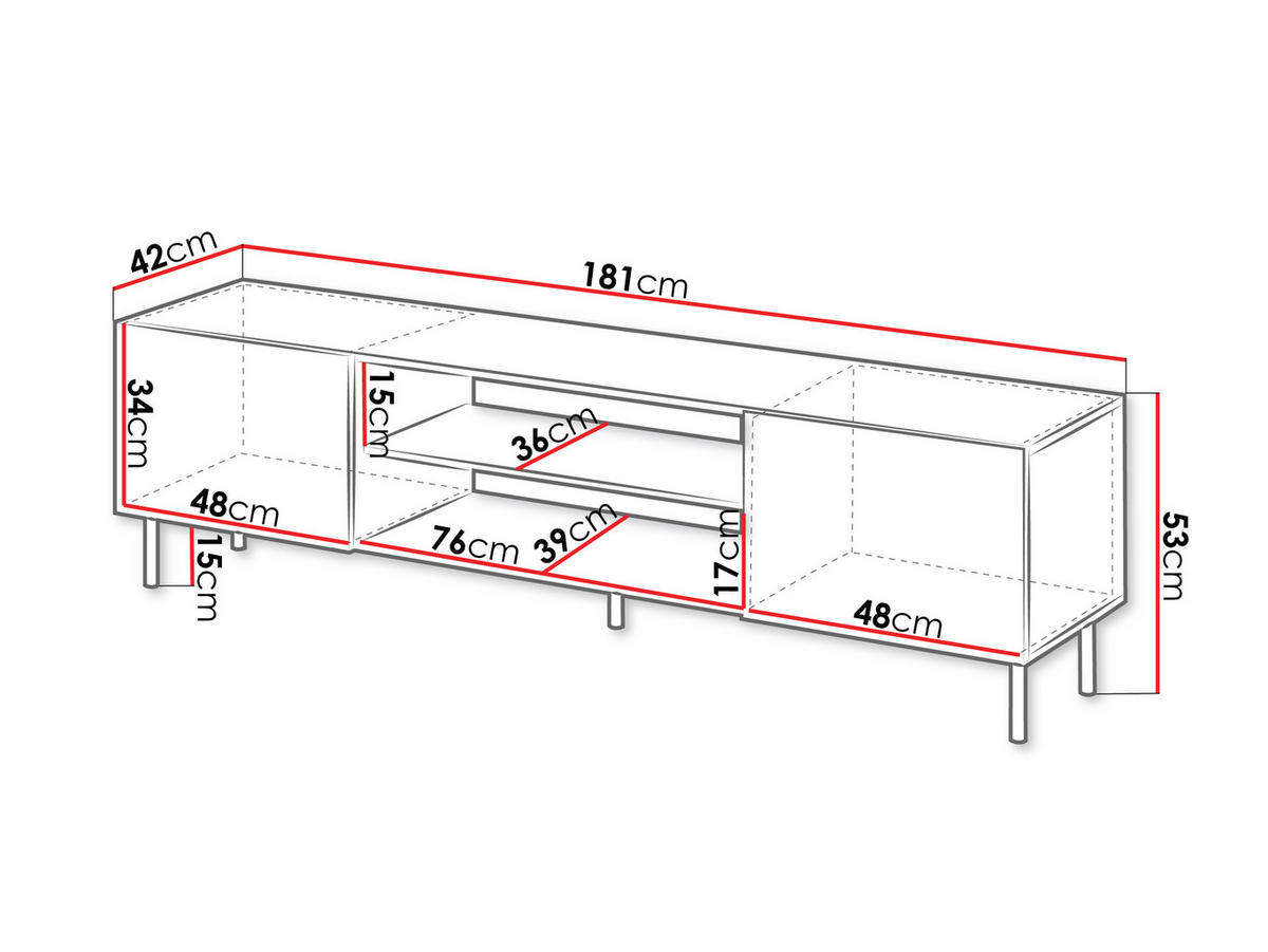 TV-ELEMENT Aruba 2D 181 - Schwarz/Naturfarben, Holzwerkstoff (181/53/42cm) - MIRJAN24
