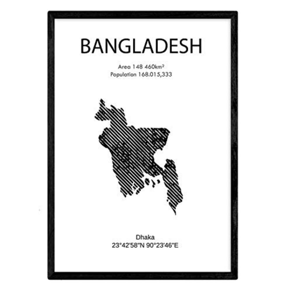 POSTER Länder & Kontinente Bangladesch A3 Schwarzer Rahmen - Schwarz, Papier (29.7/5/42cm) - Nacnic