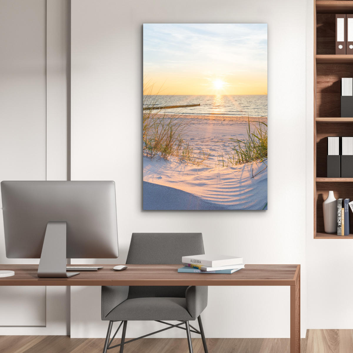 METALLBILD Strand - Sonne - Düne - Gras - Sand - Horizont 60x90 cm - Hellblau, Metall (60/90cm) - MuchoWow