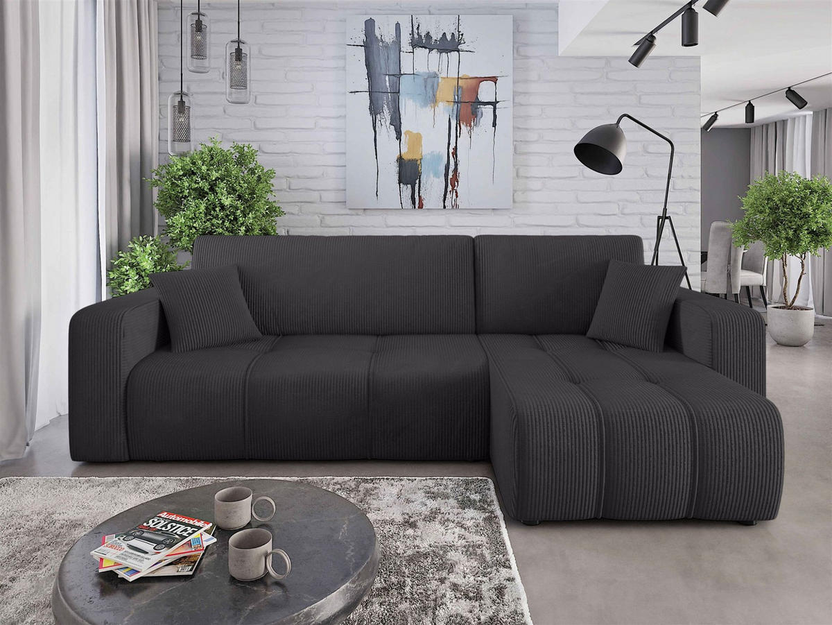 ECKSOFA Dagny Mit Schlaffunktion - Schwarz, Holzwerkstoff/Textil (248/146cm) - Fun Möbel
