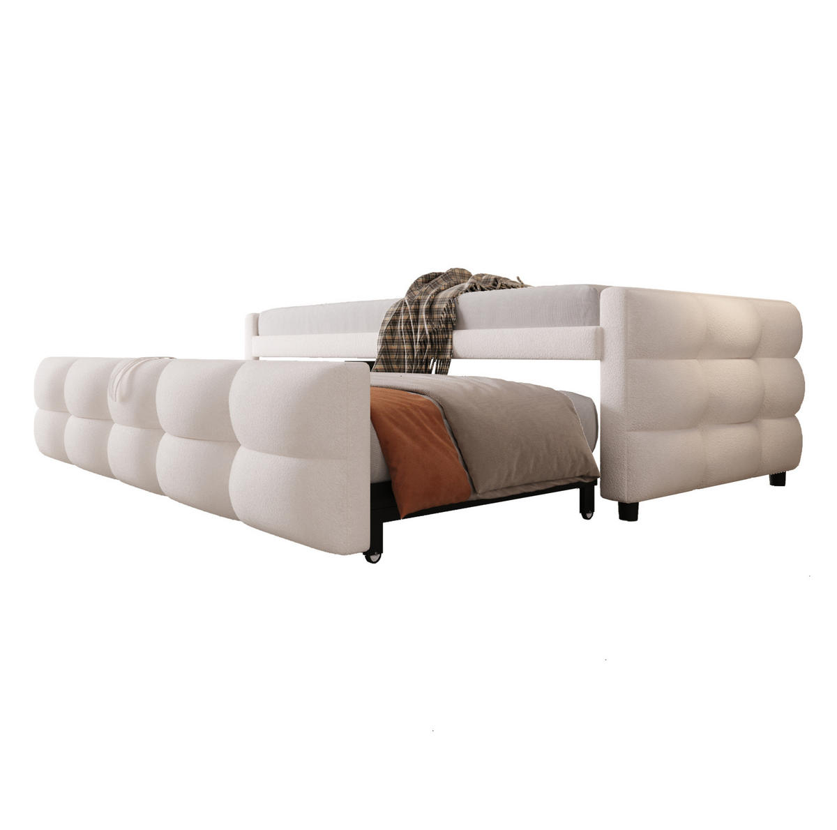 POLSTERBETT 90/190 cm Beige aus Teddy mit Ausziehfunktion - Beige, Textil (90/190cm) - OKMYHOME