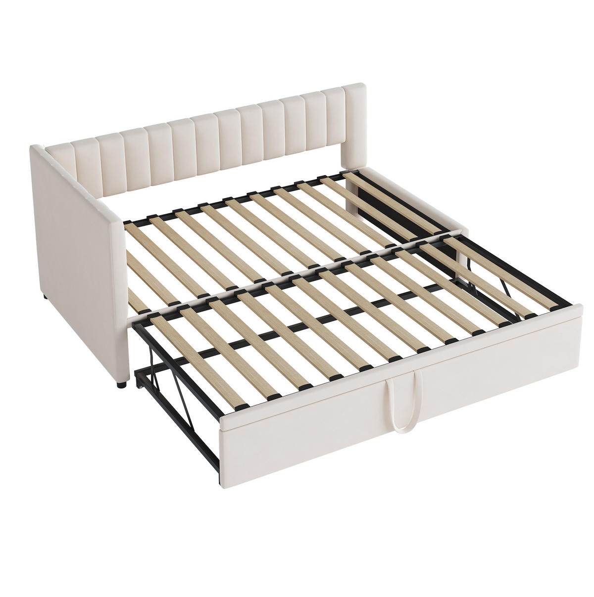 POLSTERBETT 90/180 cm Beige mit Ausziehbett und Samtbezug - Beige, Textil (90/180cm) - OKWISH