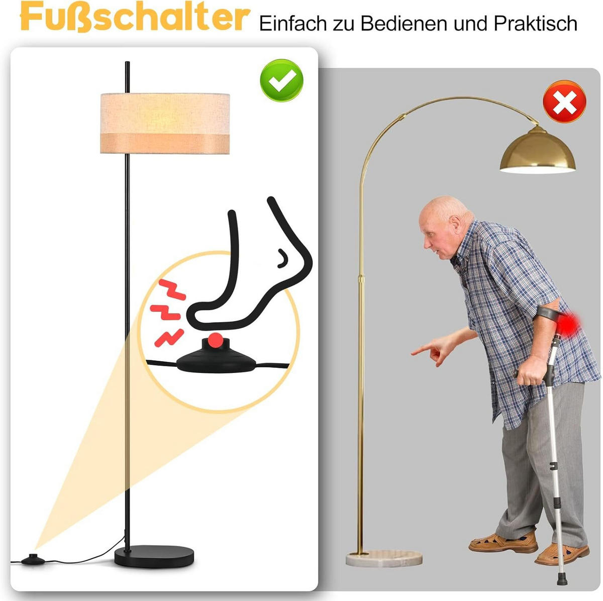 STEHLAMPE CAGE Ⅲ 40/25/154 cm - Schwarz, Metall (40/25/154cm) - Nettlife