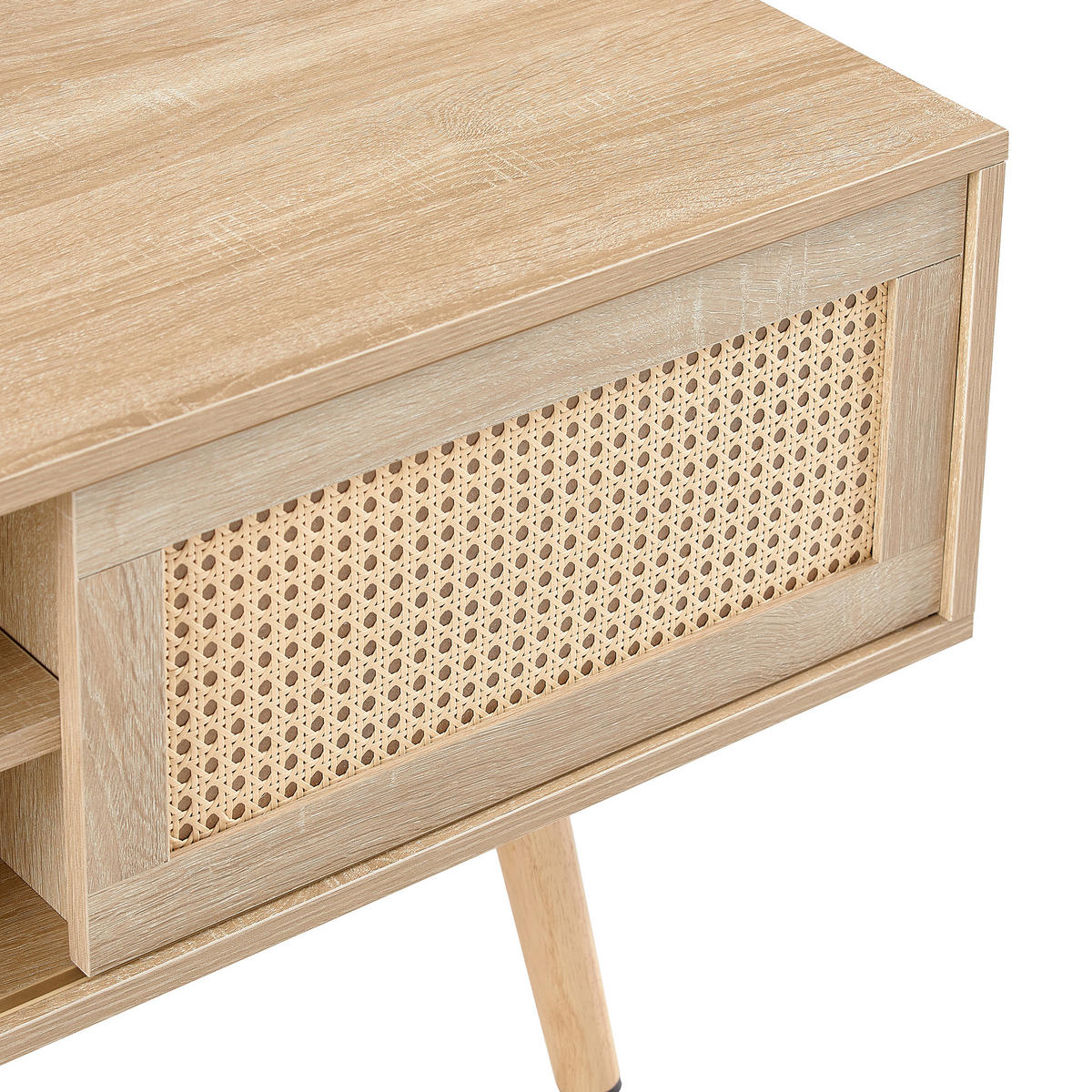 LOWBOARD Naturfarben 140/45/40 cm, Rattan-Optik, Schiebetüren, Massivholzbeine - Naturfarben, Holzwerkstoff (140/40/45cm) - PANGIVO