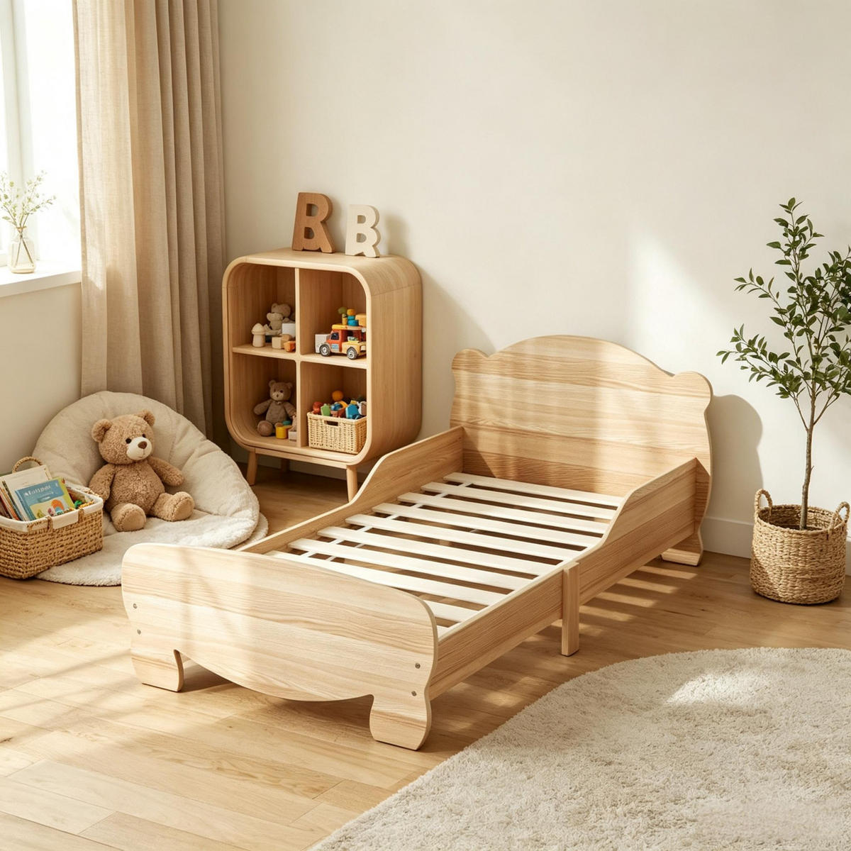 KINDERBETT 70/140 cm mit Sicherheitsgitter, DE-41871, in Naturholz - Naturfarben, Holzwerkstoff (70/140cm) - ComfortXL