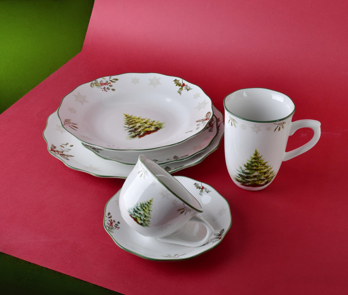 BECHER Santa Lila Weiß 15x11x11 cm Porzellan - Grün, Keramik (0.34L) - Mondex