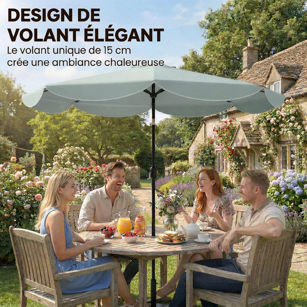 SONNENSCHIRM rund 265 cm DE-11595 Neigbar mit Volant Blau - Blau, Metall (265/265cm) - ComfortXL