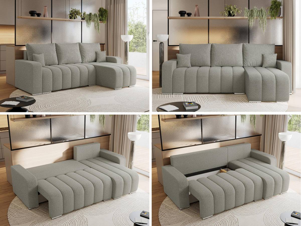 ECKSOFA KIRASSO L Hellgrau Boucle - Hellgrau/Grau, Textil (245/147cm) - MKS