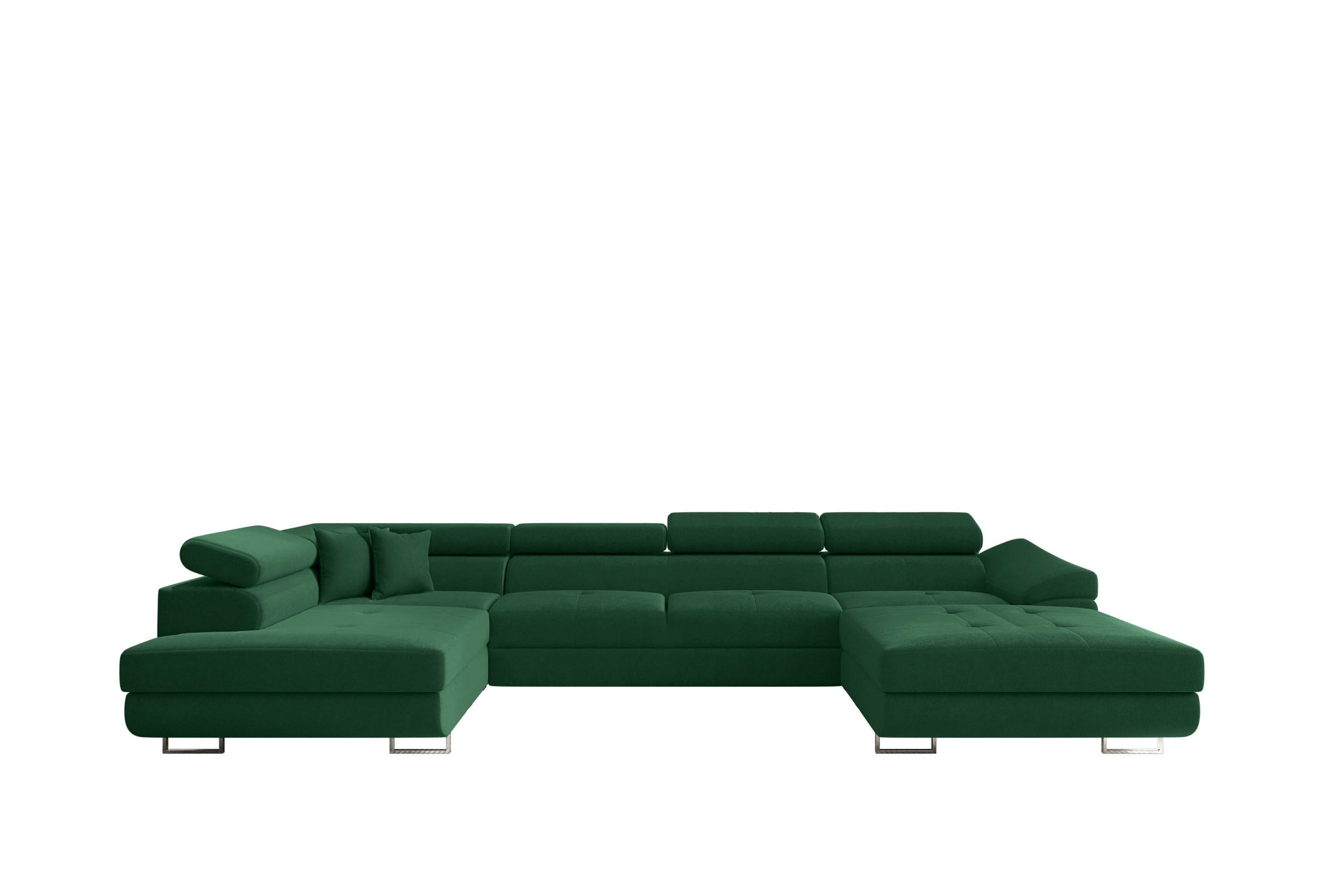 ECKSOFA Falio II U-förmiges Mit Schlaffunktion Und Verstellbaren Kopfstützen Dunkelgrün Links - Dunkelgrün, Holz/Textil (202/345cm) - Kaiser Möbel