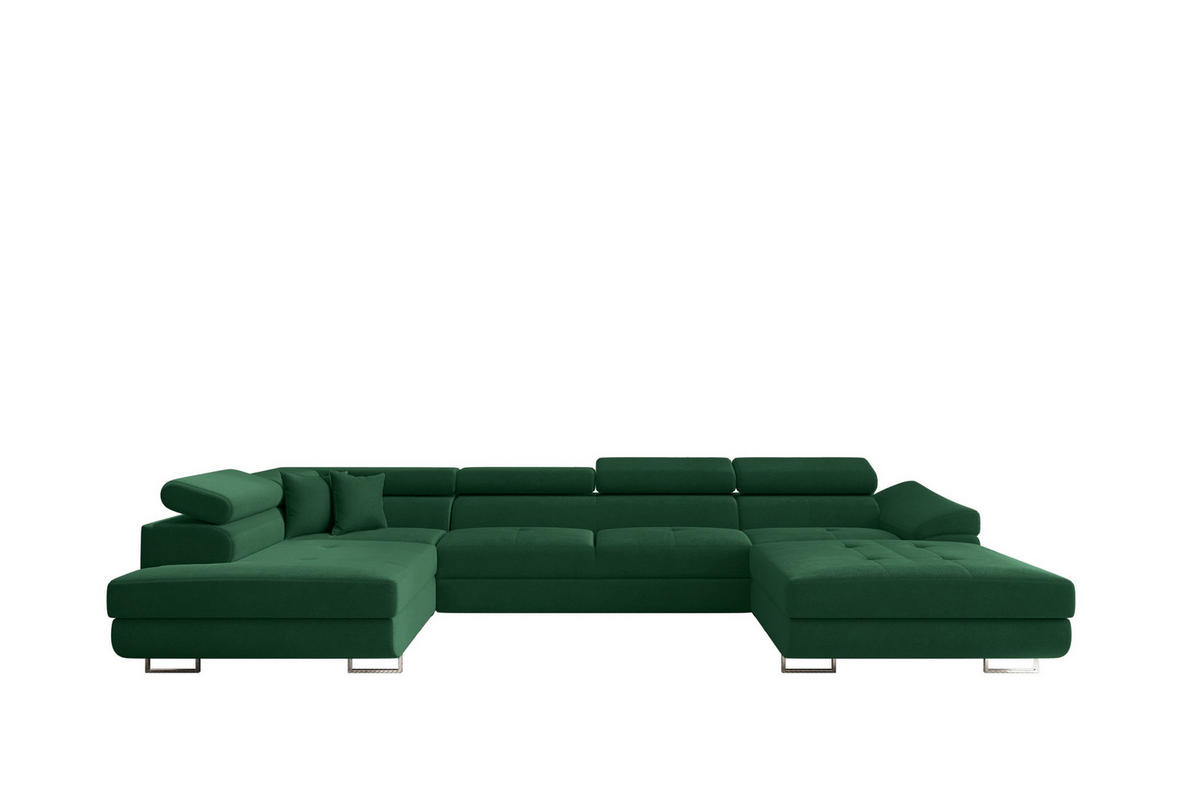 ECKSOFA Falio II U-förmiges Mit Schlaffunktion Und Verstellbaren Kopfstützen Dunkelgrün Links - Dunkelgrün, Holz/Textil (202/345cm) - Kaiser Möbel
