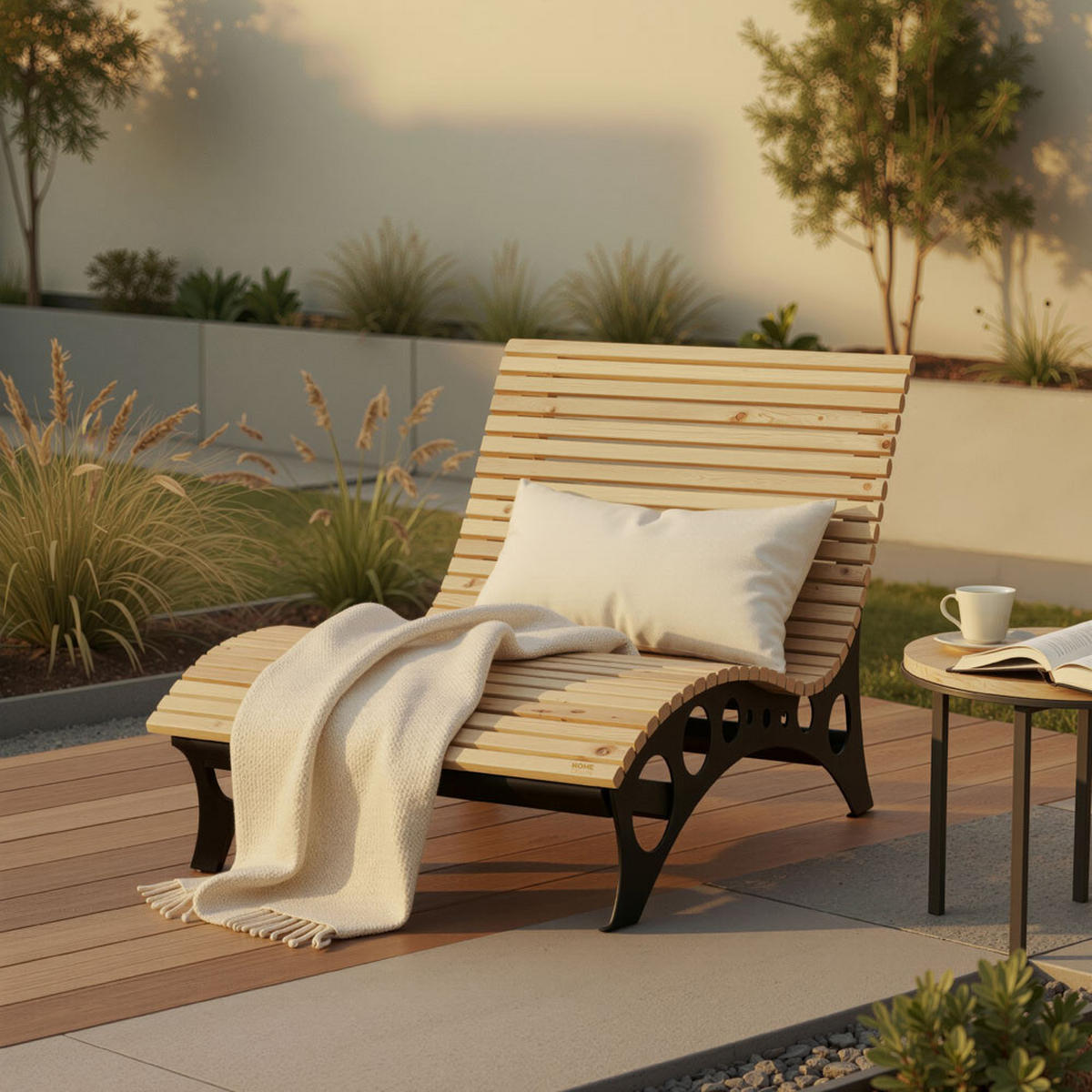 WELLENHOLZLIEGE TAIGA - 120 cm - Naturfarben, Holz (120/114/157cm) - Home Deluxe