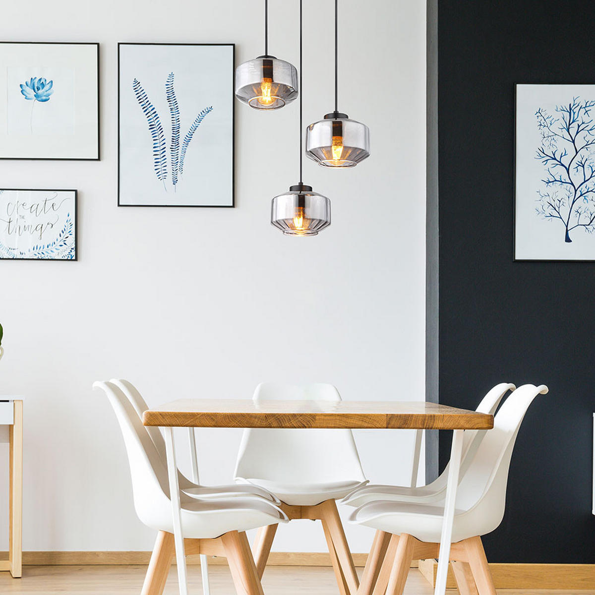 HÄNGELEUCHTE Metall Glas Schwarz - Schwarz, Glas (40/40/120cm) - Globo Lighting