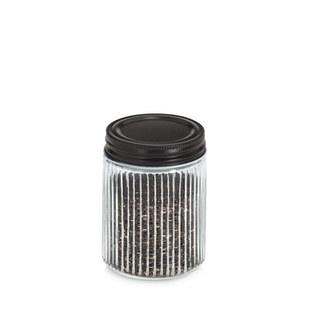 GLASBEHÄLTER geriffelt mit Metalldeckel - Transparent, Glas (7.5/10/7.5cm) - ZELLER
