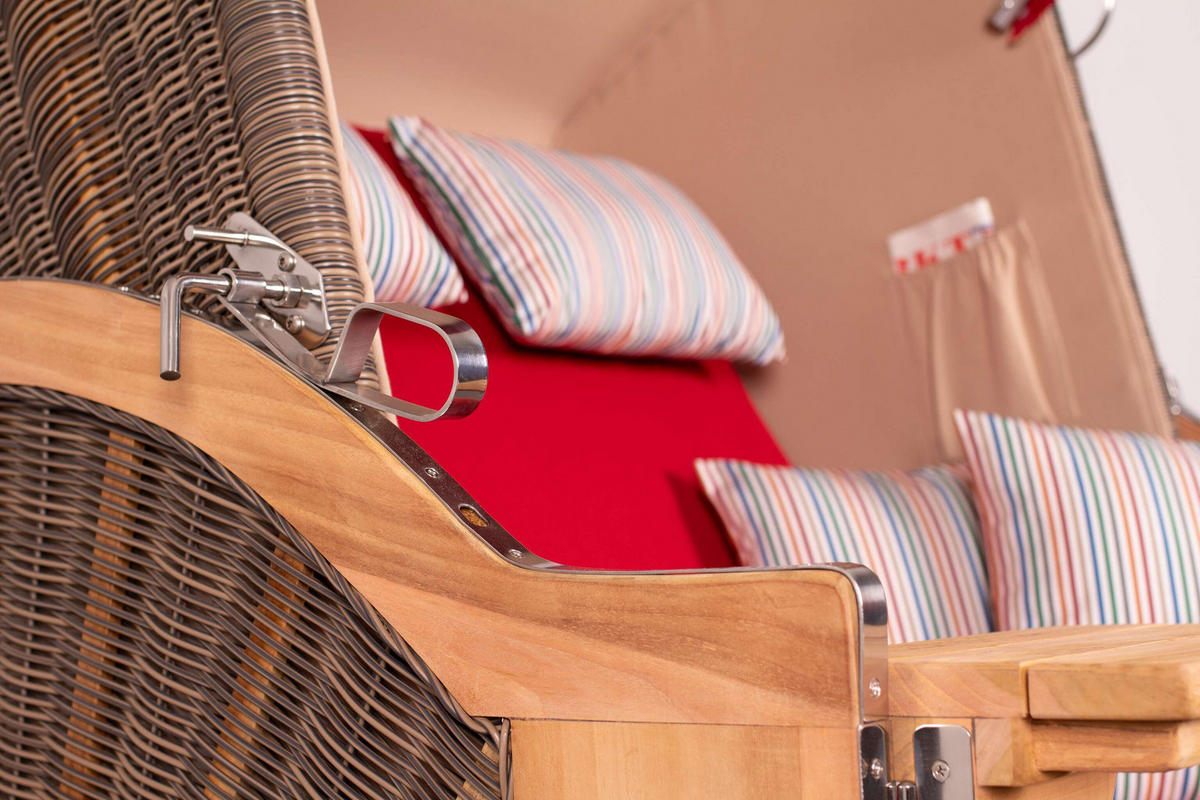 STRANDKORB SEEBLICK 2 Sitzer Teak - Rot/Braun, Metall (125/170/80cm) - Mr. Deko