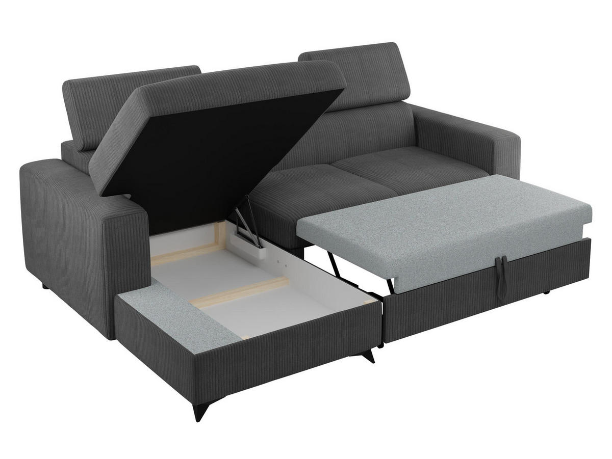 ECKSOFA Milano Premium Cord, Seite: Links LC+2R - Schwarz/Graphitfarben, Holz/Textil (236/172cm) - MIRJAN24