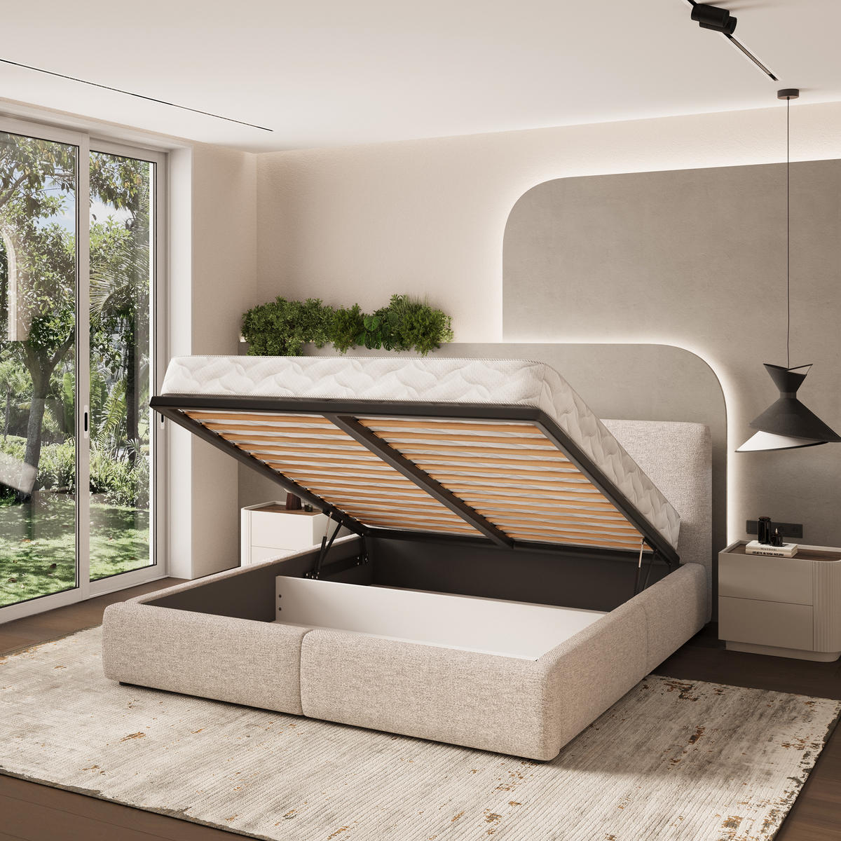 POLSTERBETT FELURO 160x200 cm mit Bettkästen - Beige - Beige, Holz (160/200cm) - MASSENO