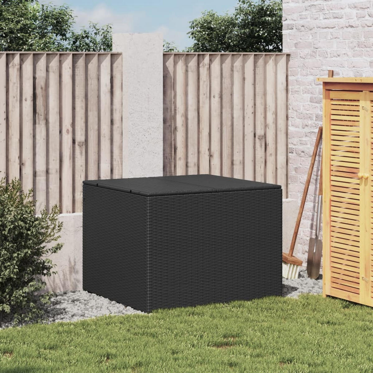 GARTENTRUHE Schwarz 291L Poly Rattan - Schwarz, Kunststoff (80/132/75cm) - furnicato