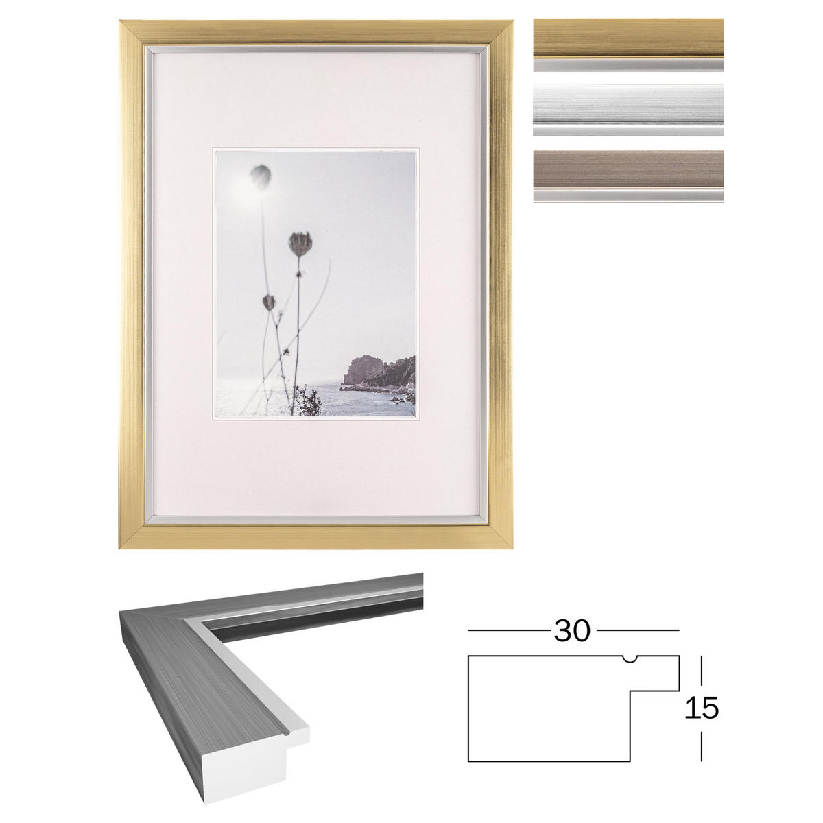 BILDERRAHMEN Beyond Designrahmen 29,7x42 cm CHAMPAGNER-GOLD - Champagner, Kunststoff (32/44/2cm) - walther design