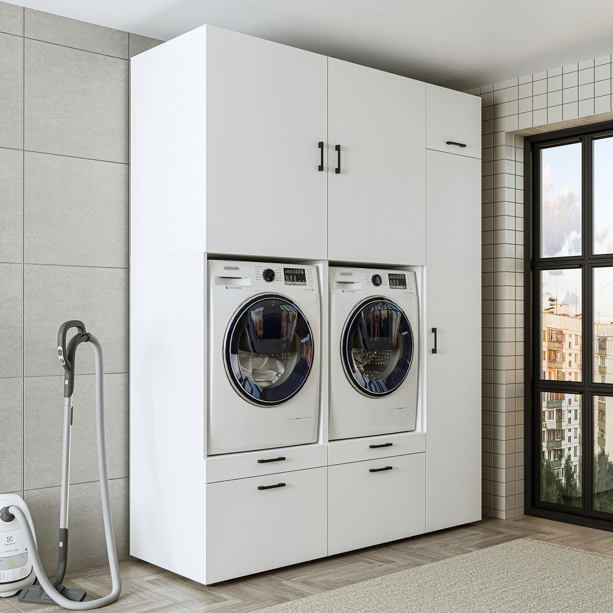 WASCHMASCHINENSCHRANK Serie 2 179cm Breit, 240cm Hoch - Eichefarben, Holzwerkstoff (179/240/67cm)