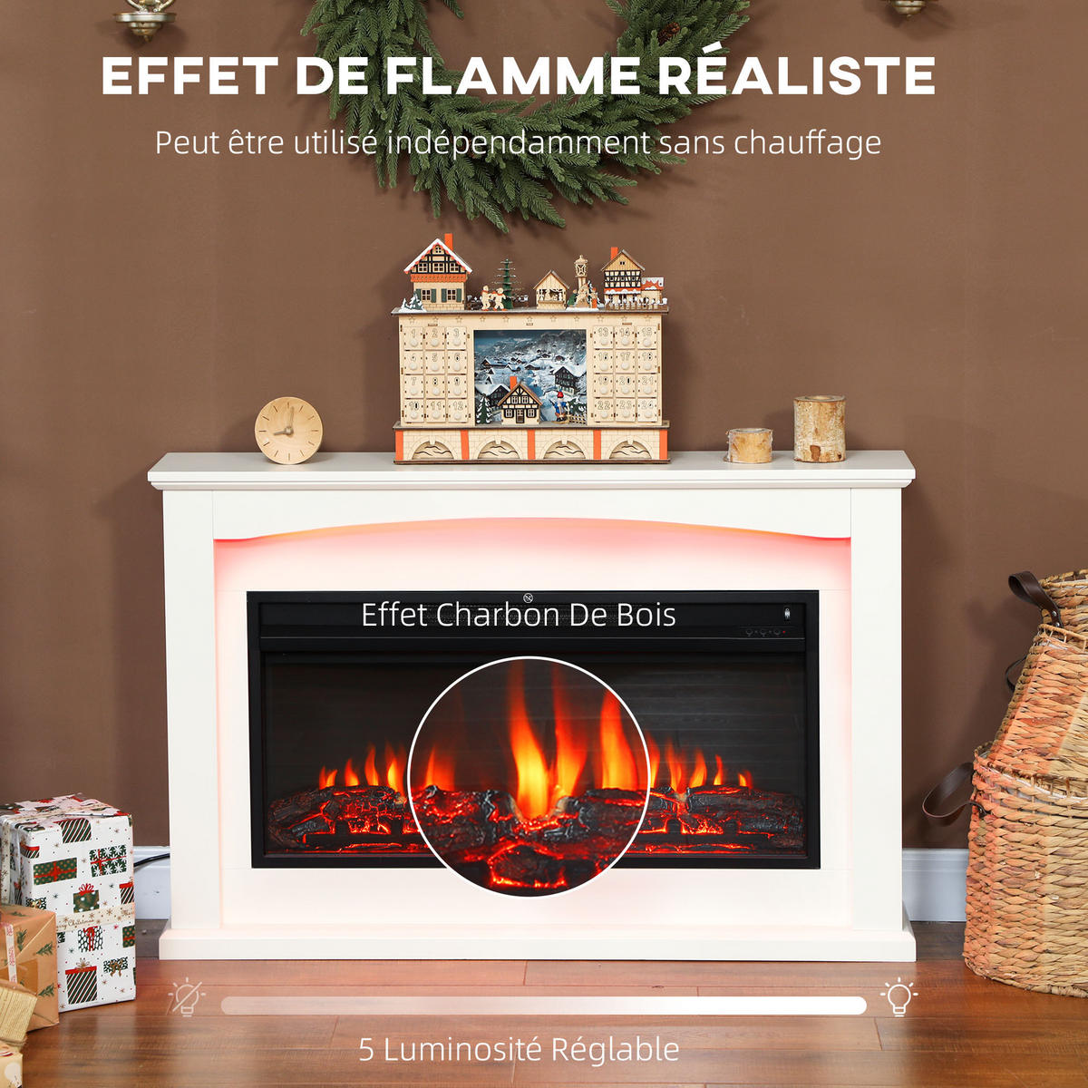 ELEKTROKAMIN DE-17067 1000/2000 W mit 5 Helligkeiten Weiß - Weiß, Holzwerkstoff (121/77/25cm) - ComfortXL