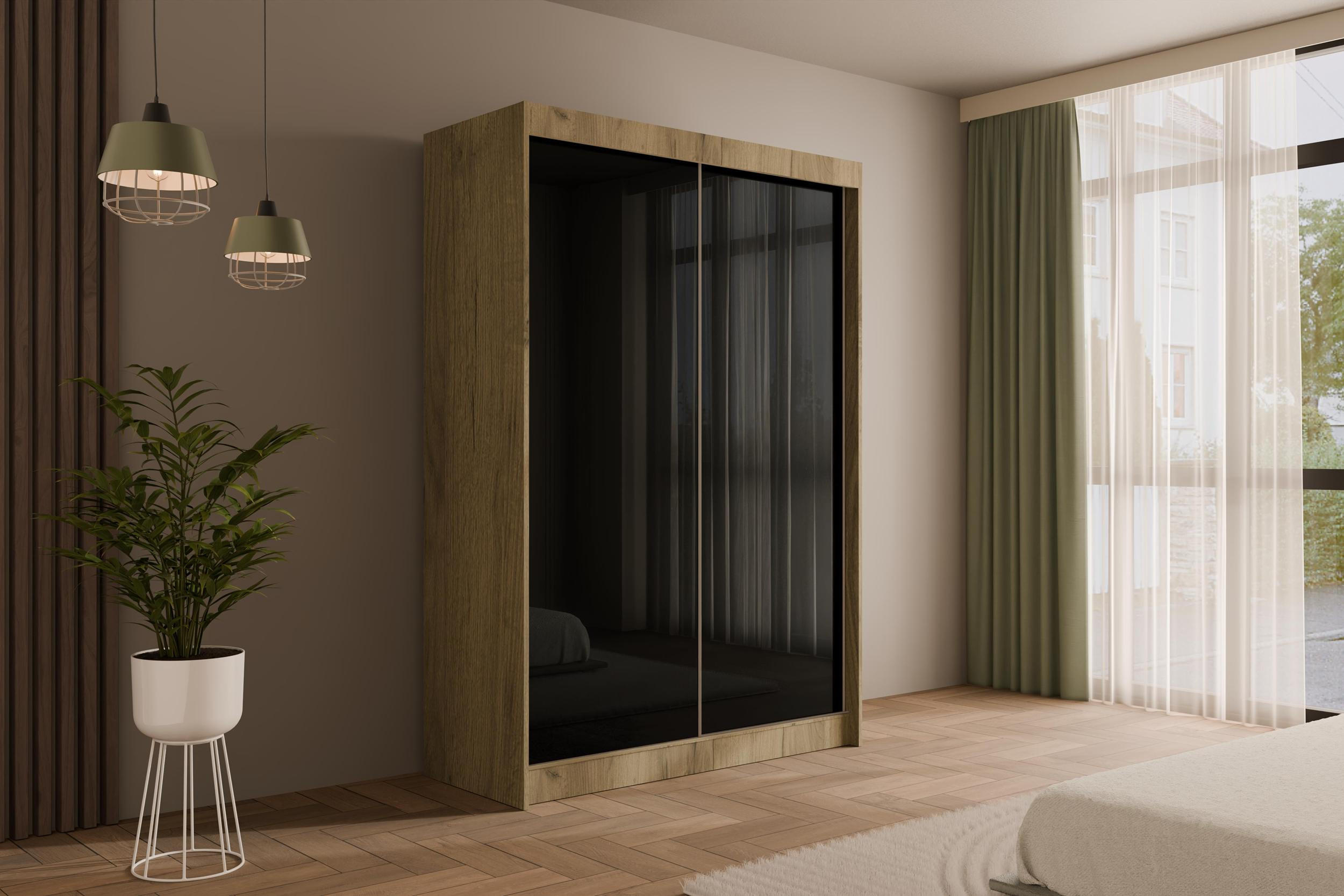 KLEIDERSCHRANK PEKA - 150 cm - Eichefarben|Schwarz - Eichefarben/Schwarz, Holzwerkstoff (150/215/61cm) - ALTDECOR