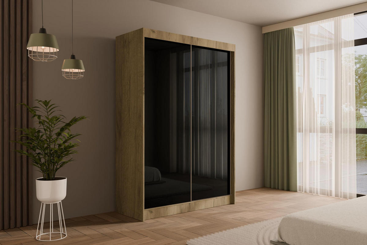 KLEIDERSCHRANK PEKA - 150 cm - Eichefarben|Schwarz - Eichefarben/Schwarz, Holzwerkstoff (150/215/61cm) - ALTDECOR