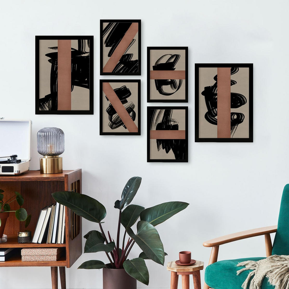 POSTER Set Mit 6 Utopisches Handwerk In Form Abstracts Ästhetische Dekorative Gemälde Für Ihr Wohnzimmer Schlafzimmer Zuhause A3 & A4 Schwarzer Rahmen - Schwarz, Papier (29/3cm) - Nacnic