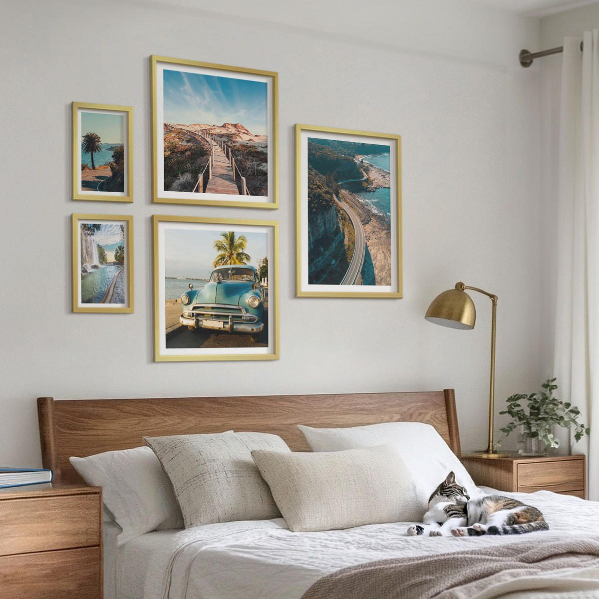 BILDER SET 5er Set - 50x50 cm & 20x30 cm & 40x60 cm Goldrahmen - Fuji-Torii-Bambuswald, Japan - Goldfarben, Kunststoff (40/60cm) - TULUP